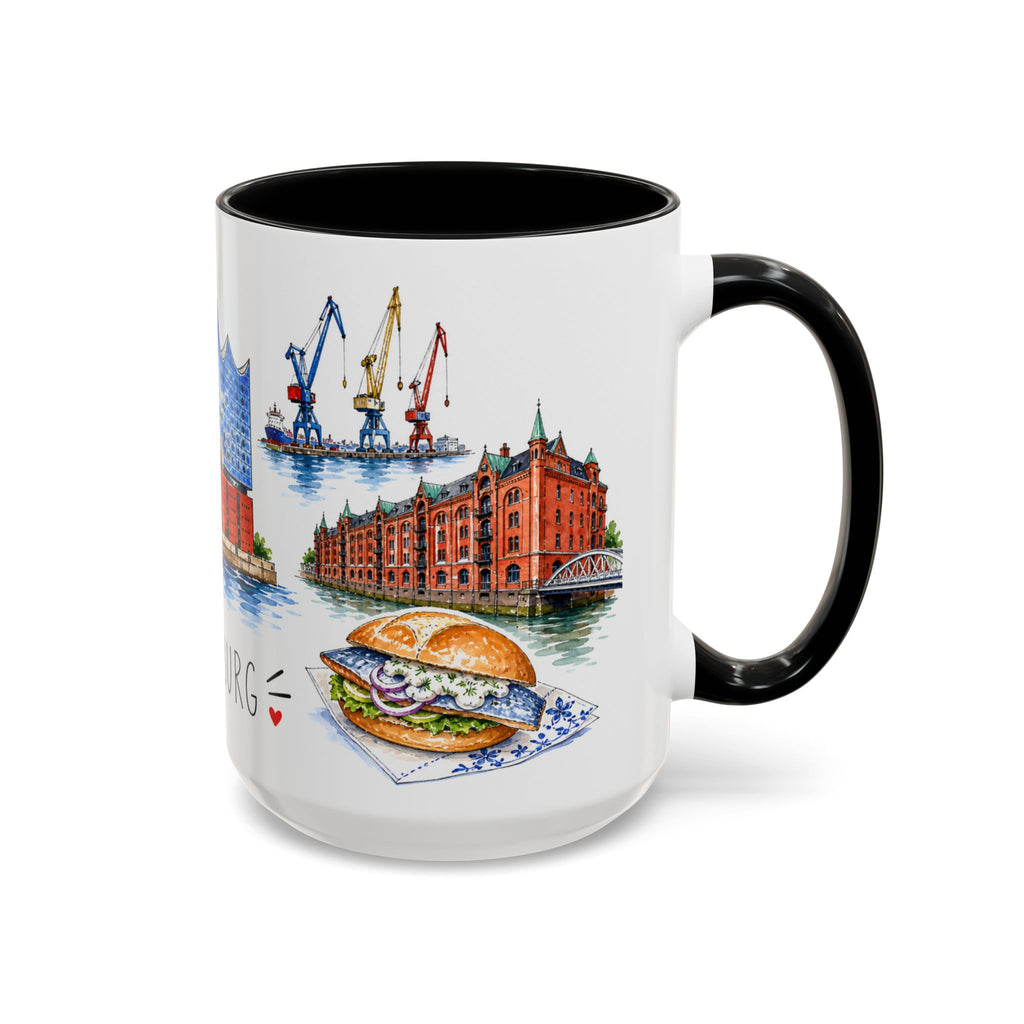 Hamburg Illustrated Travel Mug | City Souvenir Accent Coffee Mug | 11oz 15oz Ceramic Cup
