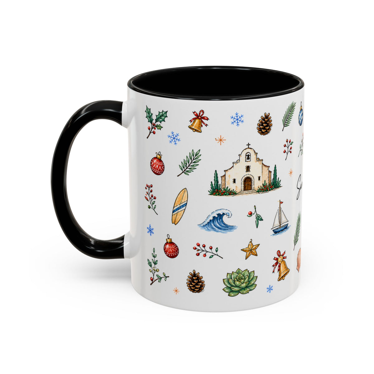 San Diego Christmas Mug | Watercolor City Souvenir, Holiday Travel Gift (11oz/15oz)