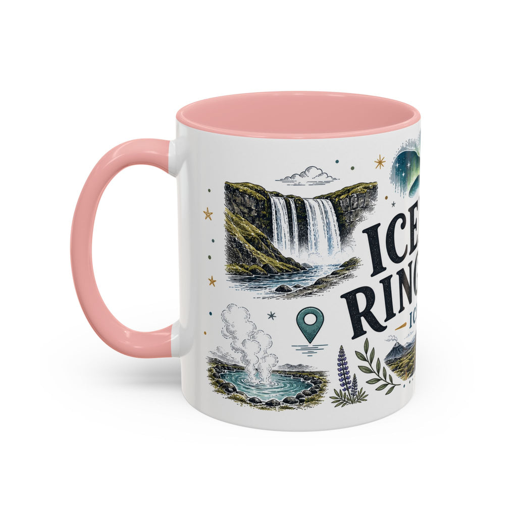 Iceland Ring Road Coffee Mug | Travel Destination Souvenir Gift | Accent Color Ceramic 11oz 15oz