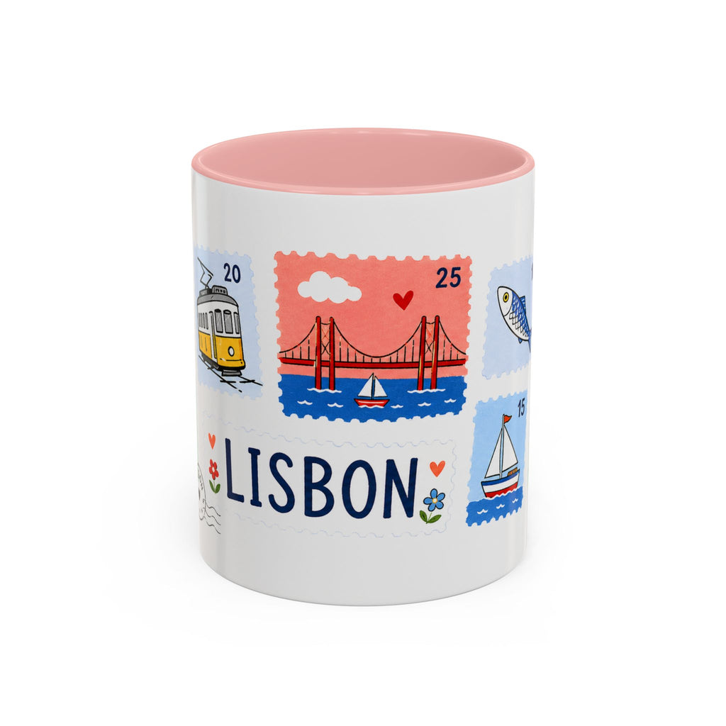 Lisbon Coffee Mug | Postage Stamp Collage Mug | Travel Souvenir Accent Cup 11oz 15oz
