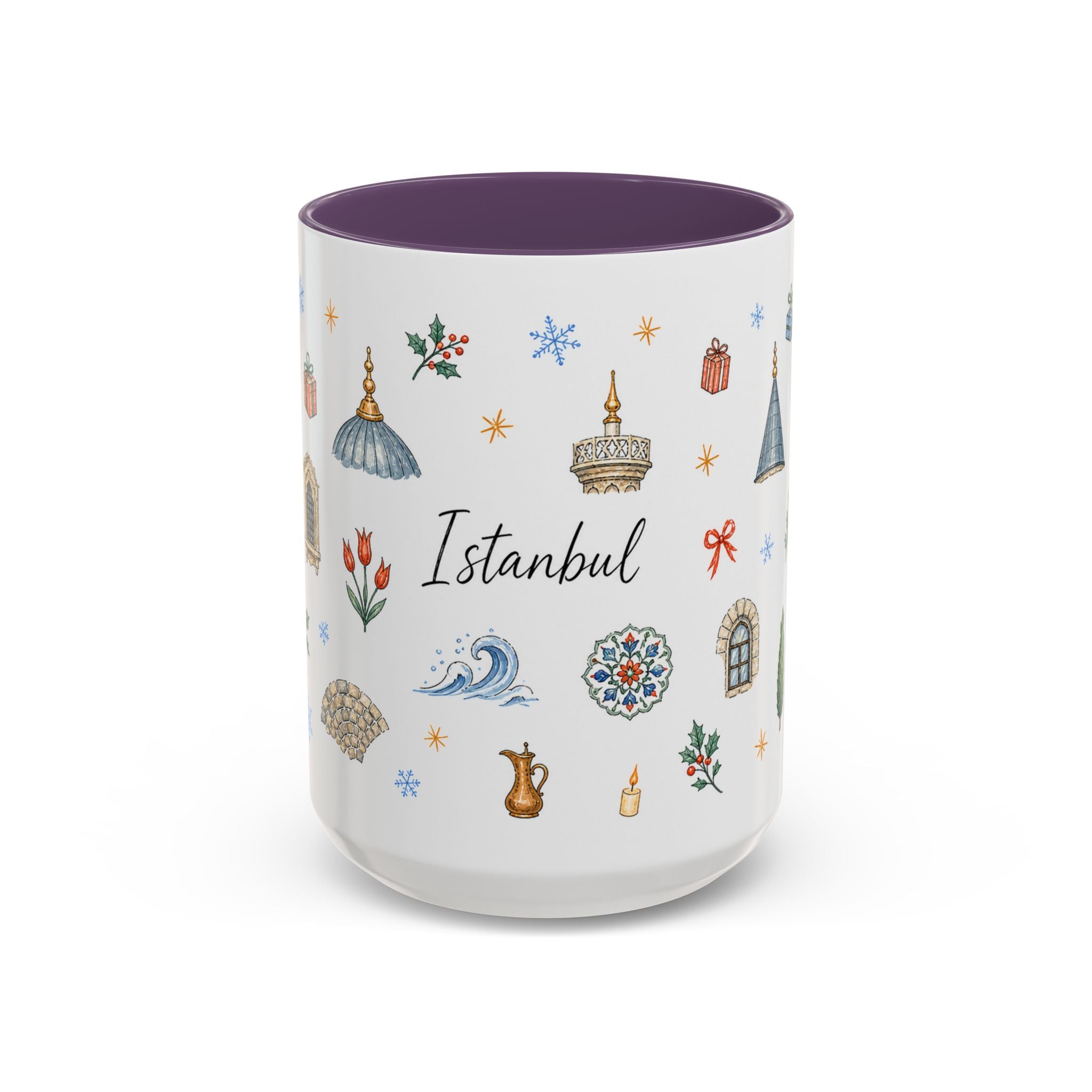 Istanbul Christmas Mug | Watercolor Travel Souvenir | Holiday Gift | Accent Ceramic Coffee Cup 11oz 15oz