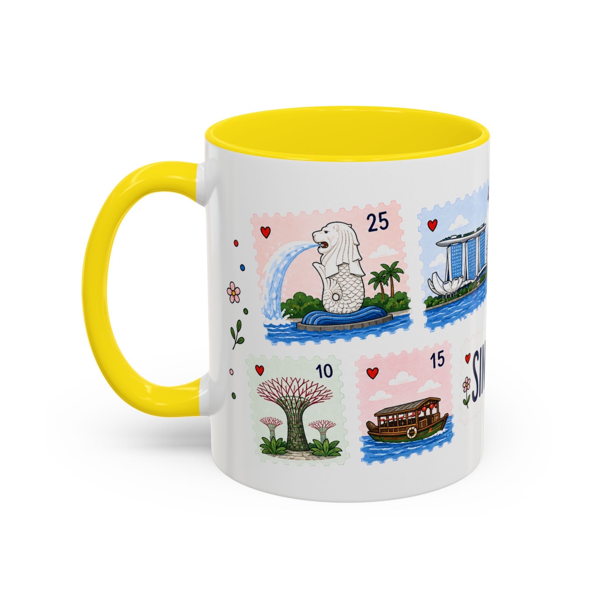 Singapore Coffee Mug | Postage Stamp Collage Mug | Travel Souvenir Accent Cup 11oz 15oz