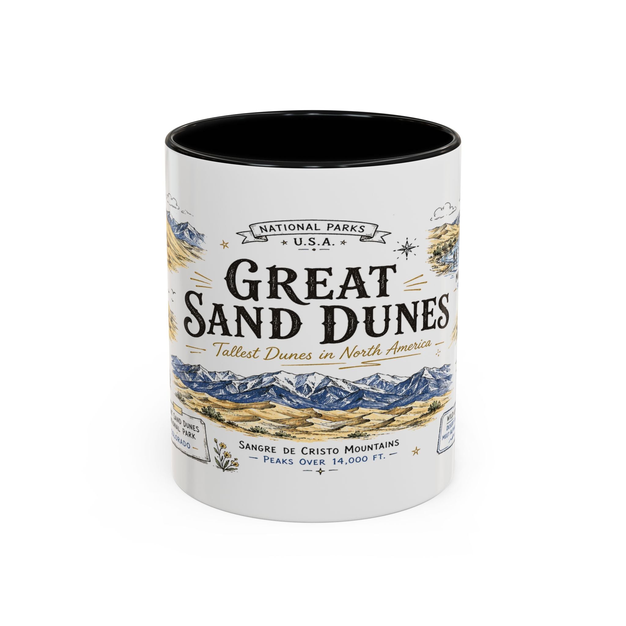 Great Sand Dunes National Park Coffee Mug | Colorado Desert Mountain Dunes Gift | Accent Color Ceramic 11oz 15oz