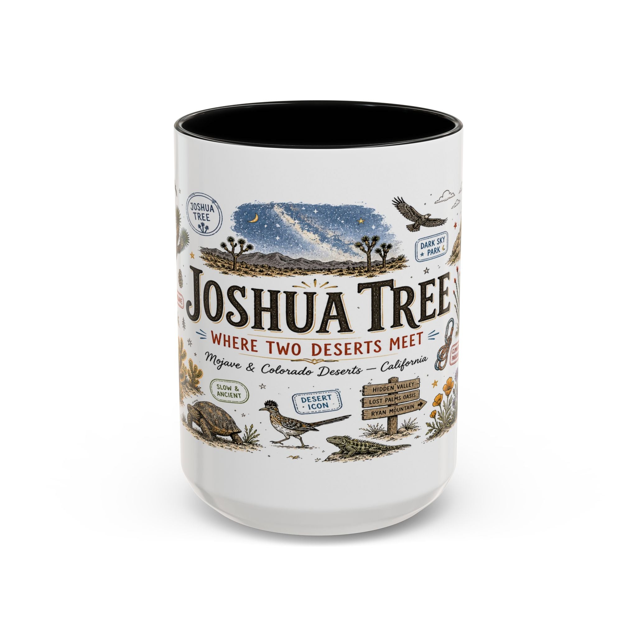 Joshua Tree Coffee Mug | National Park Desert Camping Gift | Accent Color Ceramic 11oz 15oz