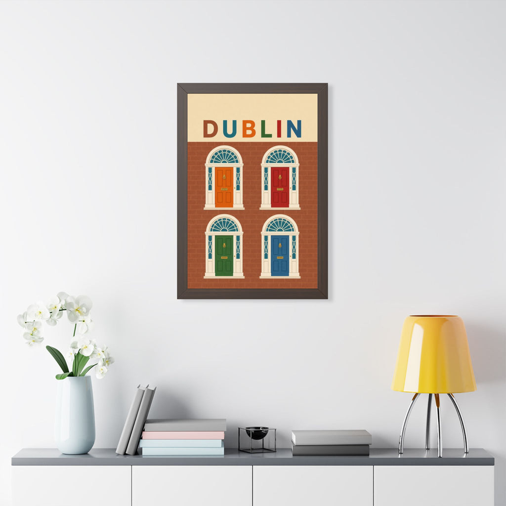 Dublin Georgian Doors Ireland Framed Poster | Vintage Travel Wall Art | Black Walnut White Frame | 16x24 20x30