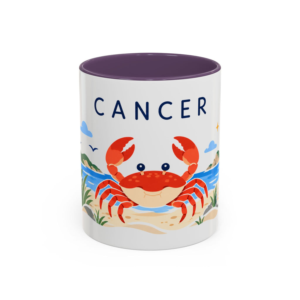 Cancer Zodiac Coffee Mug | Crab and Coastal Design | Astrology Birthday Gift | 11 oz 15 oz Ceramic Accent Mug