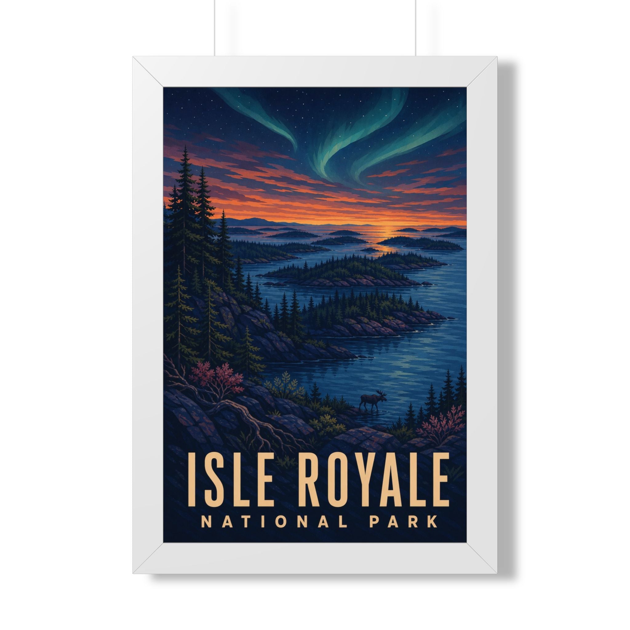 Isle Royale National Park Framed Poster | Vintage Travel Wall Art | Black Walnut White Frame | 16x24 20x30
