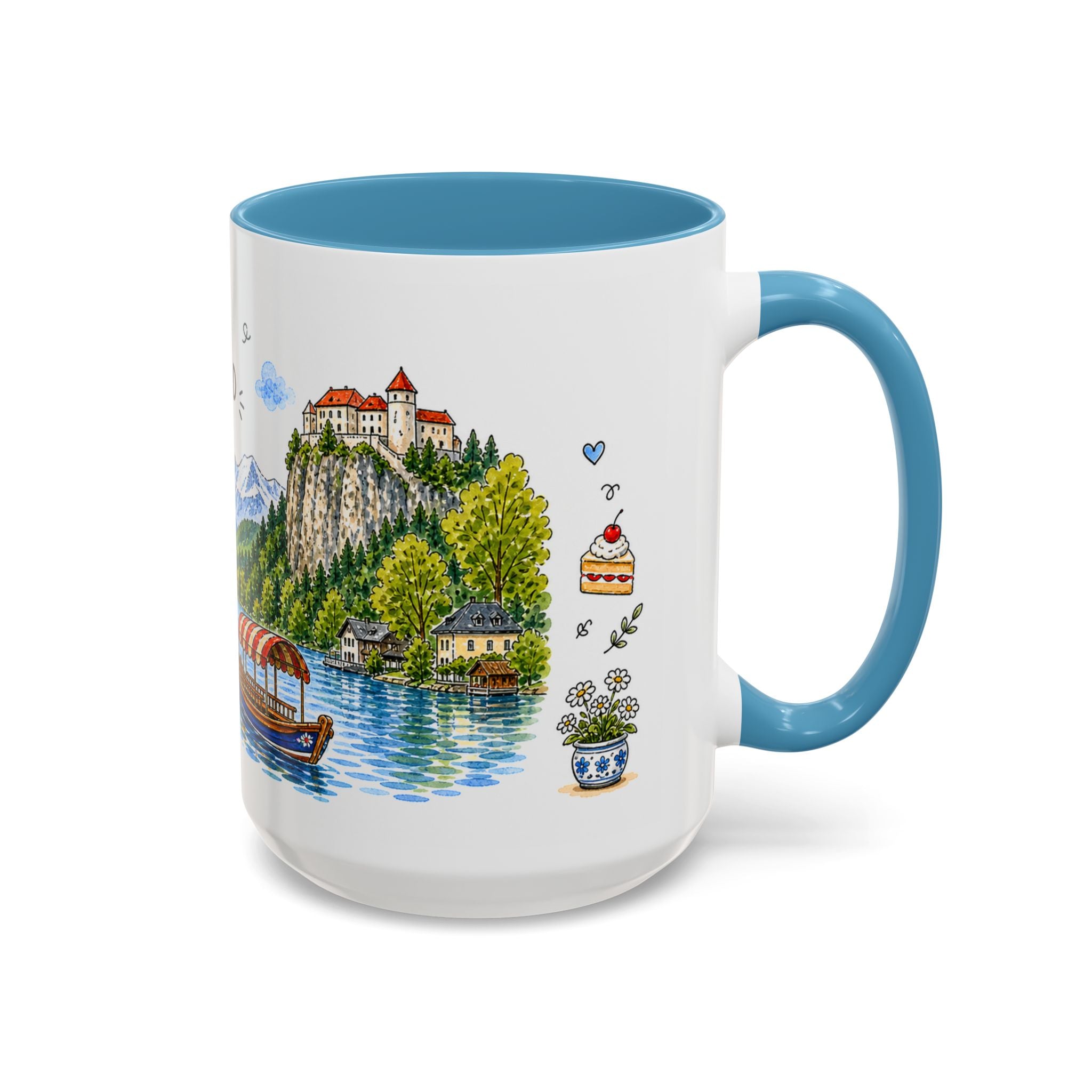 Bled Illustrated Travel Mug | Slovenia Souvenir Accent Coffee Mug | 11oz 15oz Ceramic Cup