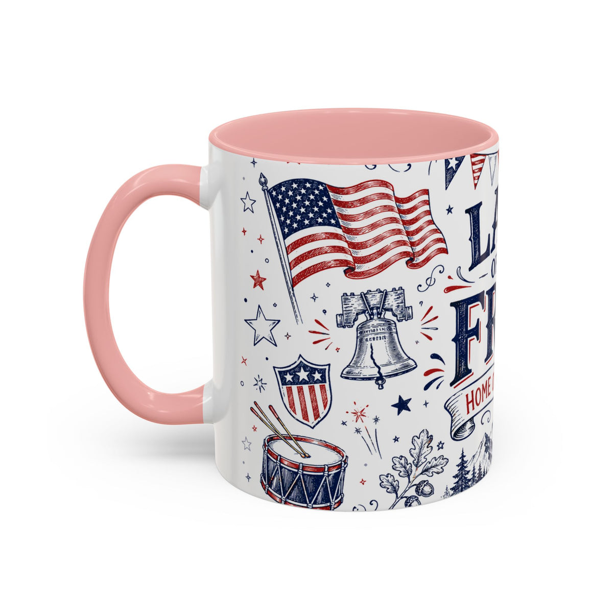 Land of the Free Coffee Mug | Home of the Brave 4th of July Gift | Accent Color Ceramic 11oz 15oz