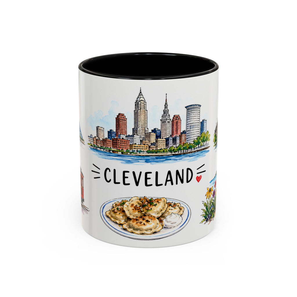 Cleveland Illustrated Travel Mug | City Souvenir Accent Coffee Mug | 11oz 15oz Ceramic Cup