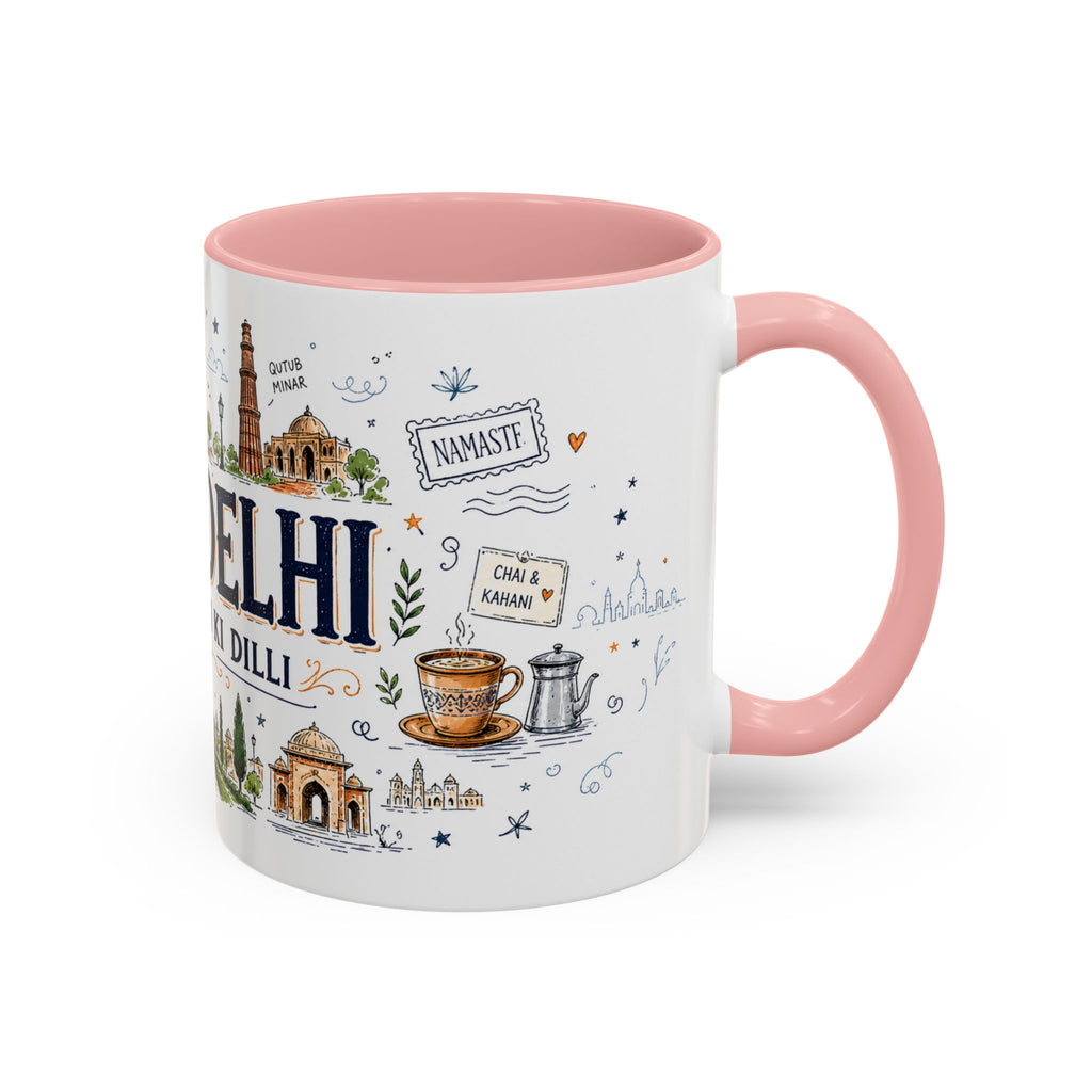 New Delhi Coffee Mug | India Souvenir Travel Gift | Accent Color Ceramic 11oz 15oz