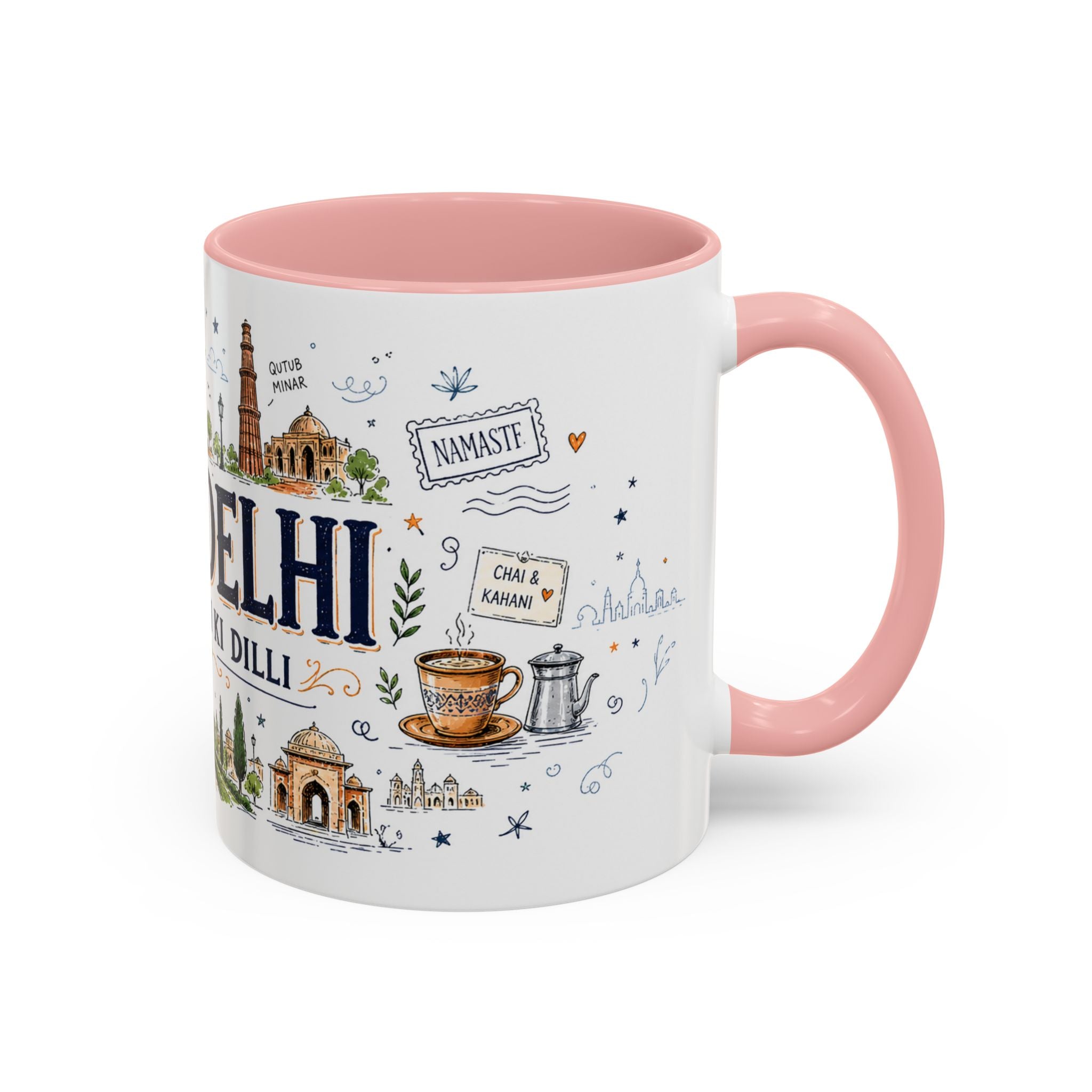 New Delhi Coffee Mug | India Souvenir Travel Gift | Accent Color Ceramic 11oz 15oz