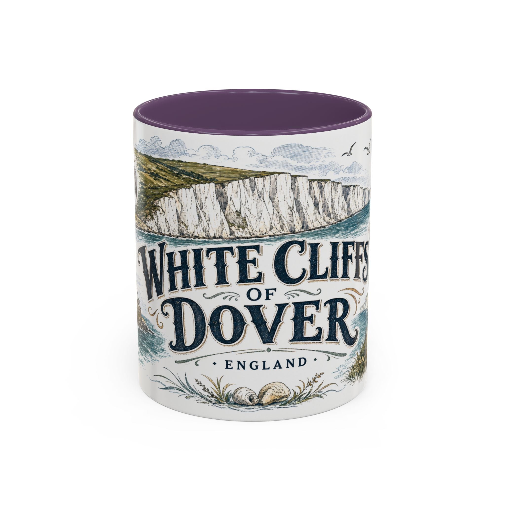 White Cliffs of Dover Mug, England Travel Souvenir, Bucket List Gift, Accent Ceramic Coffee Mug 11oz 15oz