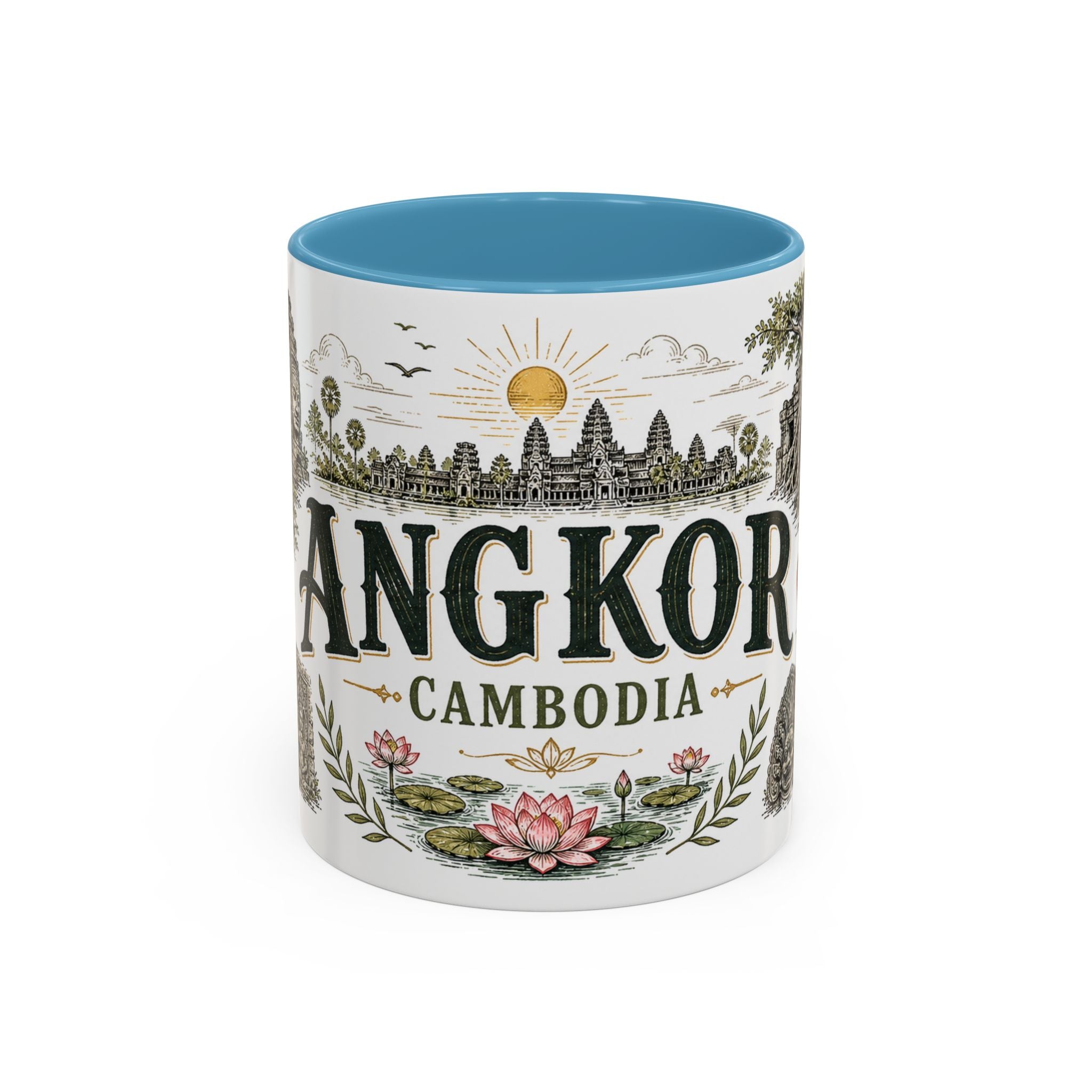 Angkor Coffee Mug | Travel Destination Souvenir Gift | Accent Color Ceramic 11oz 15oz