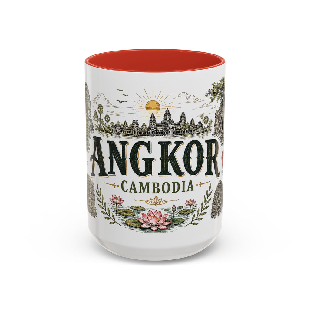 Angkor Coffee Mug | Travel Destination Souvenir Gift | Accent Color Ceramic 11oz 15oz