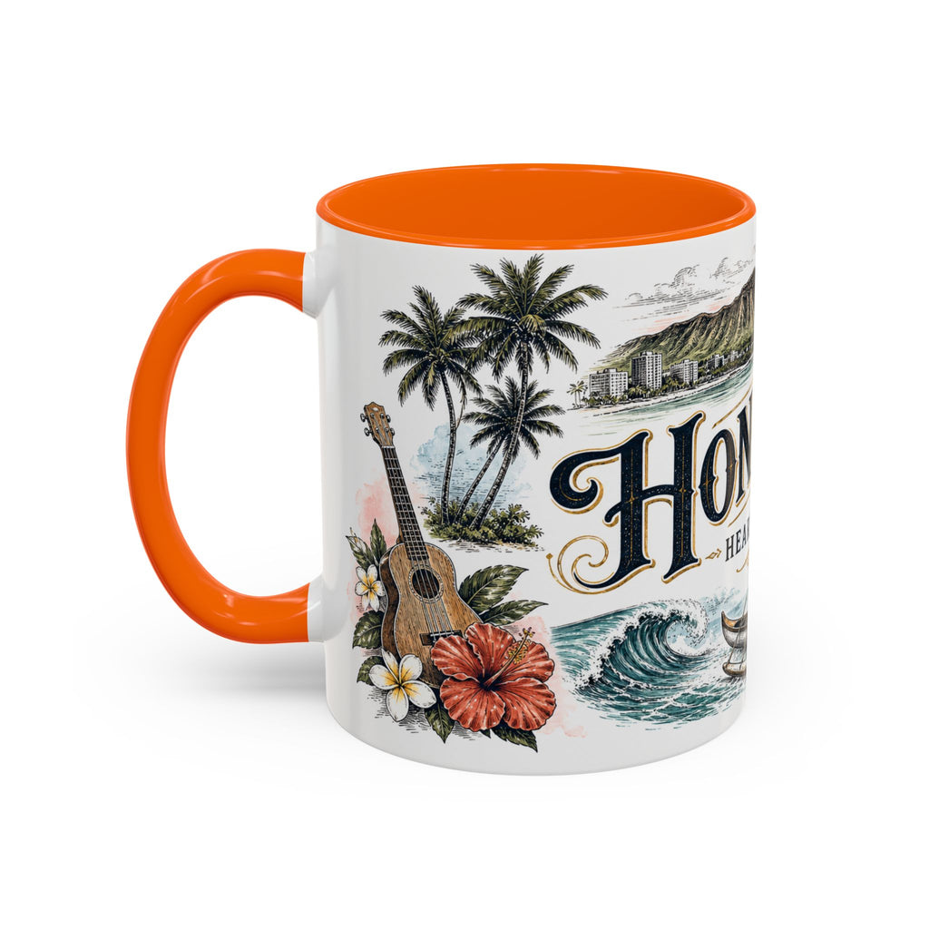 Honolulu Coffee Mug | United States Travel Souvenir | Vintage Illustrated City Gift | 11 oz 15 oz Accent Mug