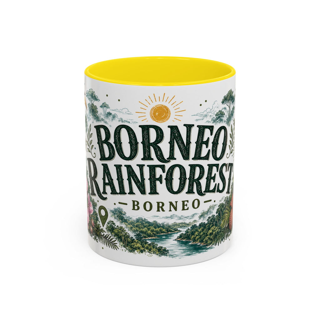 Borneo Rainforest Coffee Mug | Travel Destination Souvenir Gift | Accent Color Ceramic 11oz 15oz