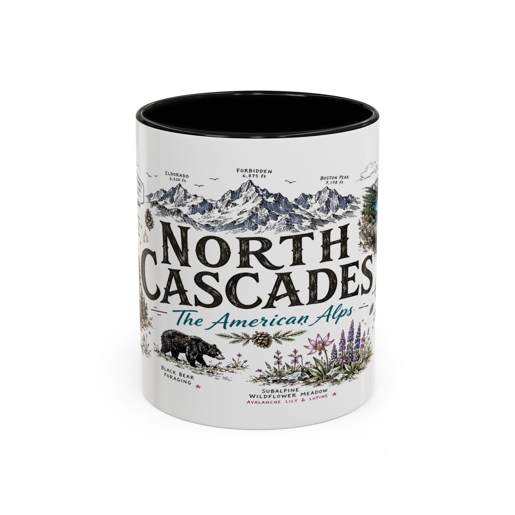 North Cascades National Park Coffee Mug | Washington Alpine Glacier Hiking Gift | Accent Color Ceramic 11oz 15oz