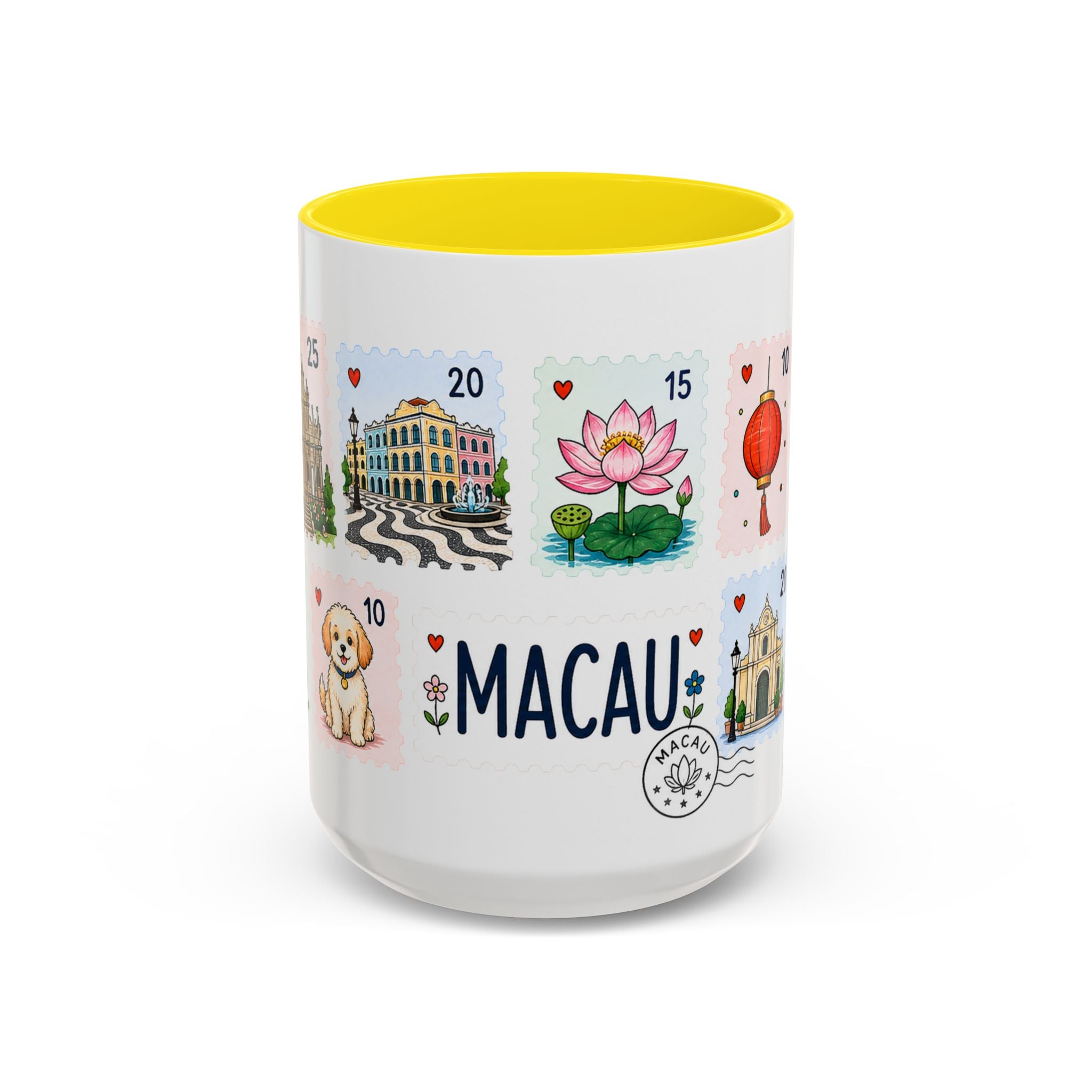 Macau Coffee Mug | Postage Stamp Collage Mug | Travel Souvenir Accent Cup 11oz 15oz