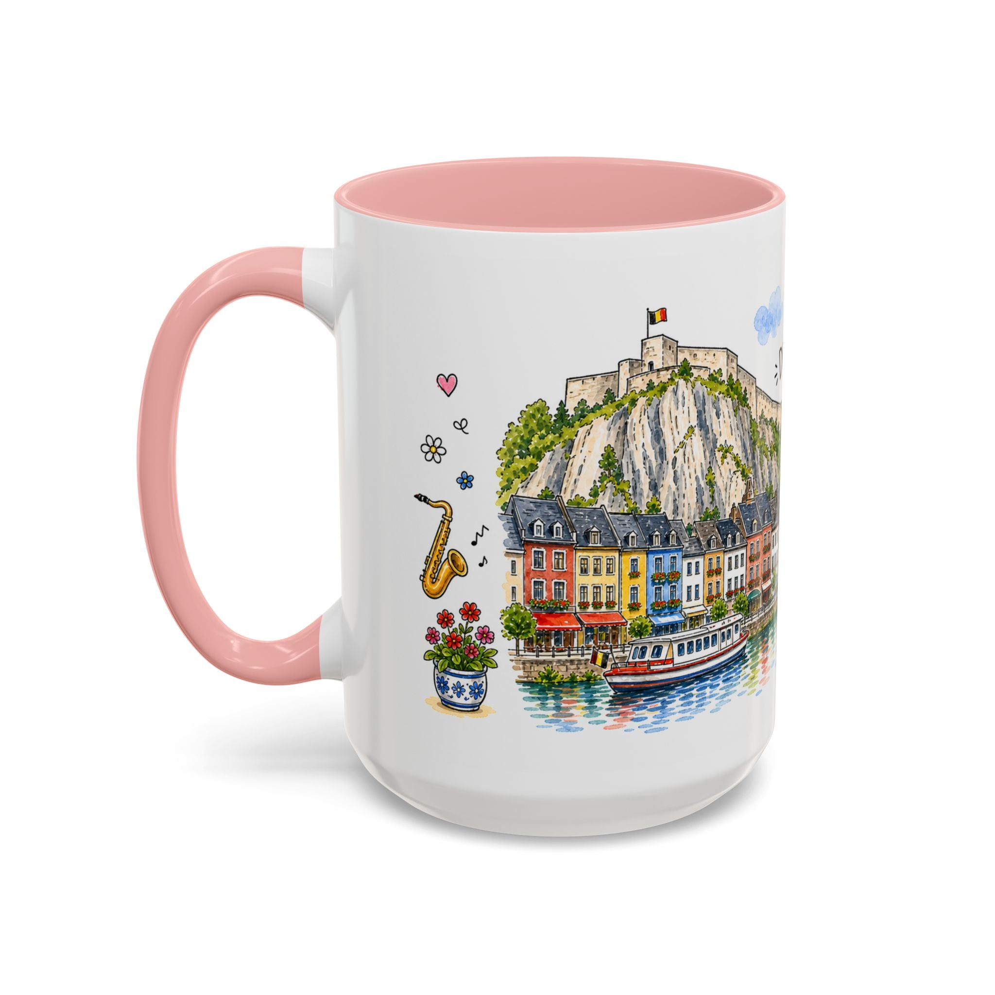 Dinant Illustrated Travel Mug | Belgium Souvenir Accent Coffee Mug | 11oz 15oz Ceramic Cup