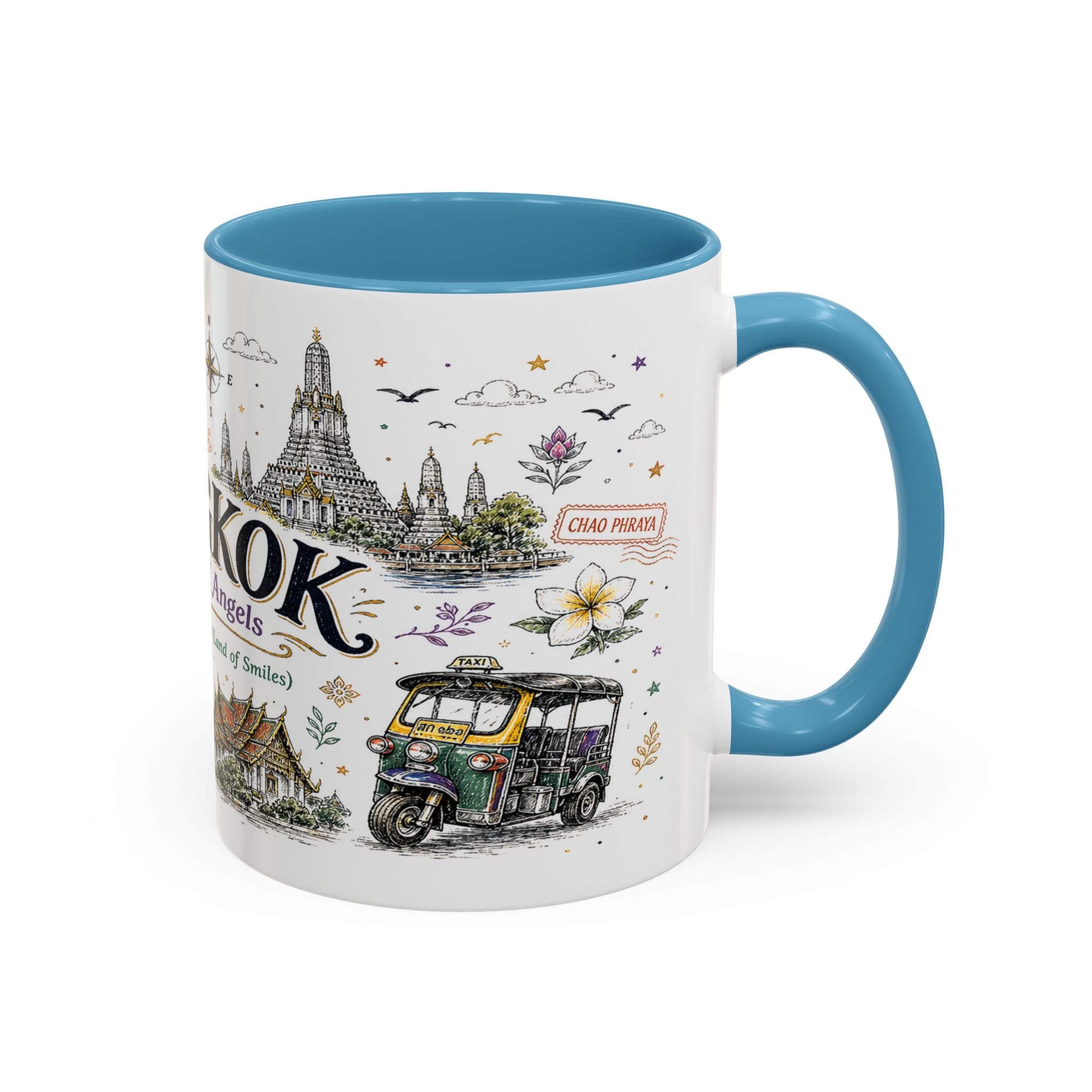 Bangkok Coffee Mug | Thailand Souvenir Travel Gift | Accent Color Ceramic 11oz 15oz