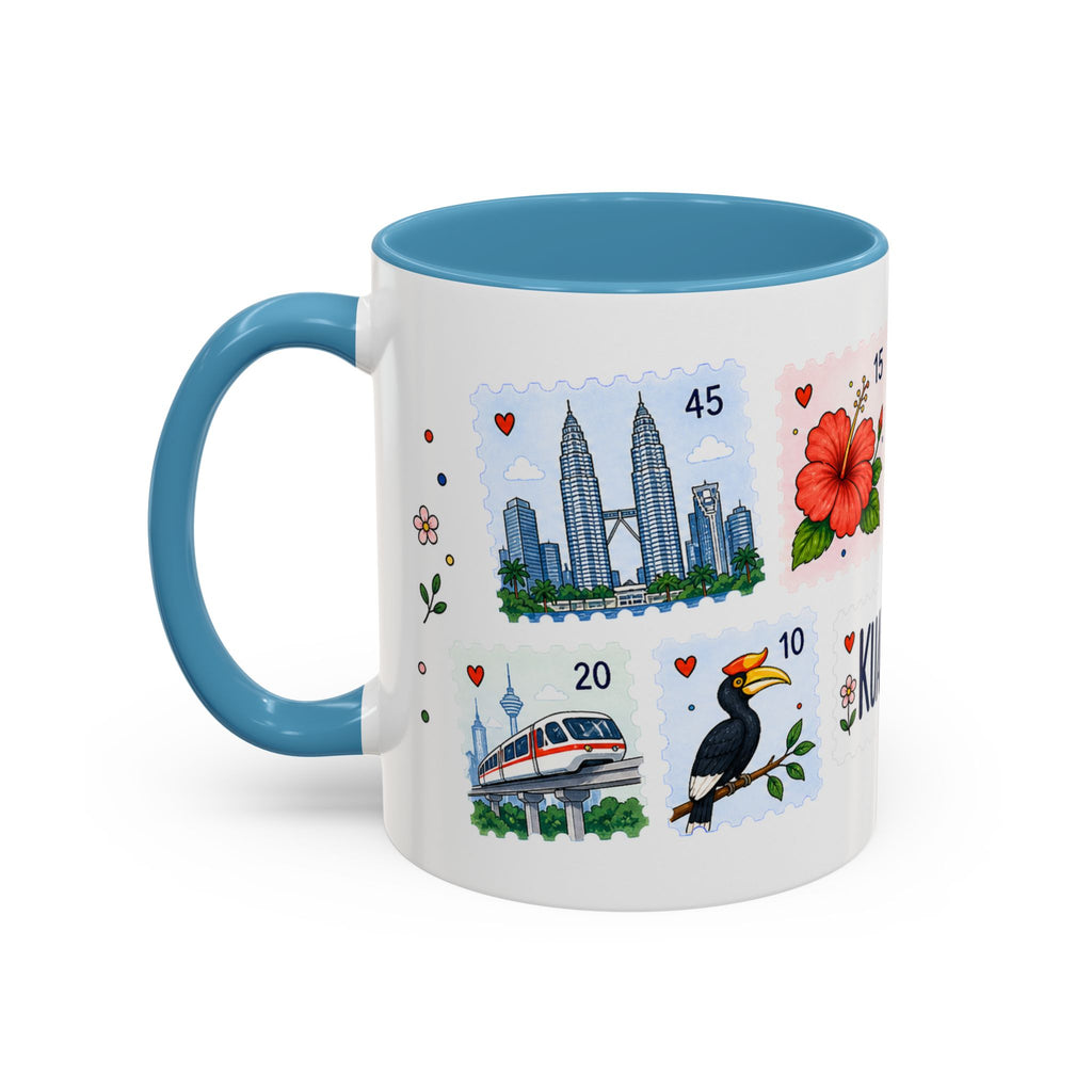 Kuala Lumpur Coffee Mug | Postage Stamp Collage Mug | Travel Souvenir Accent Cup 11oz 15oz
