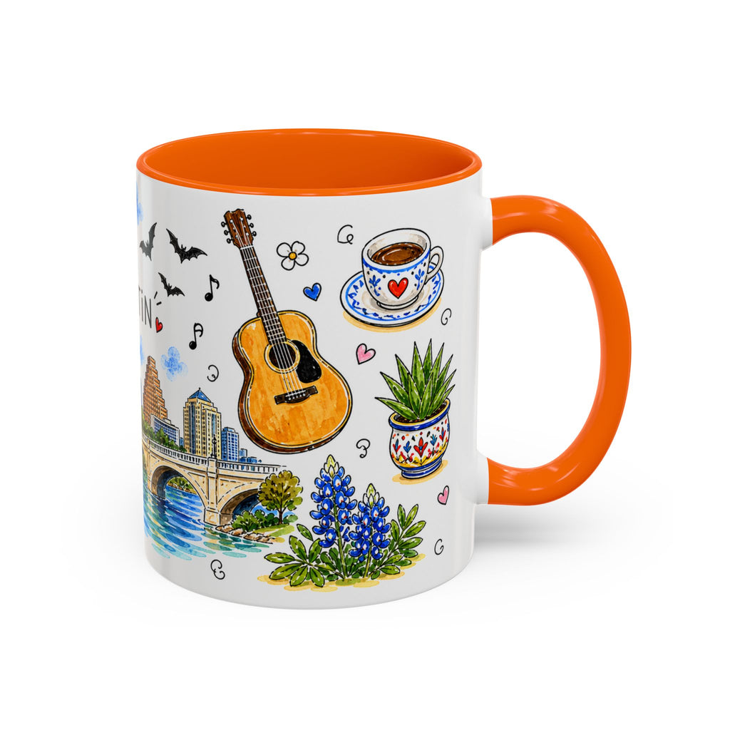 Austin Illustrated Travel Mug | City Souvenir Accent Coffee Mug | 11oz 15oz Ceramic Cup