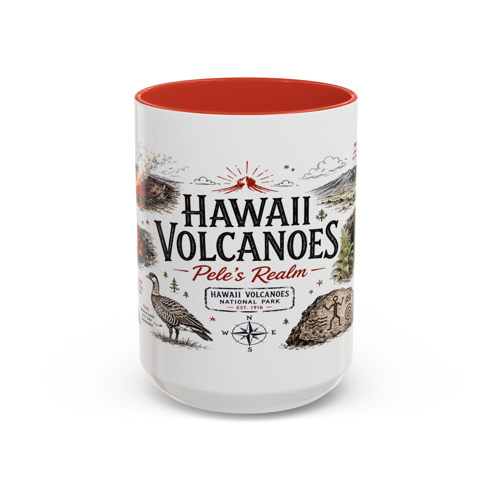 Hawaii Volcanoes National Park Coffee Mug | Hawaii Big Island Lava Volcano Gift | Accent Color Ceramic 11oz 15oz