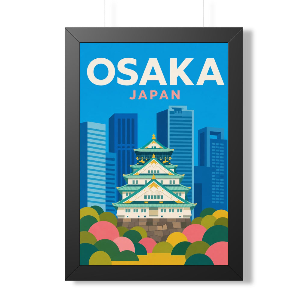 Osaka Japan Framed Poster | Vintage Travel Wall Art | Black Walnut White Frame | 16x24 20x30