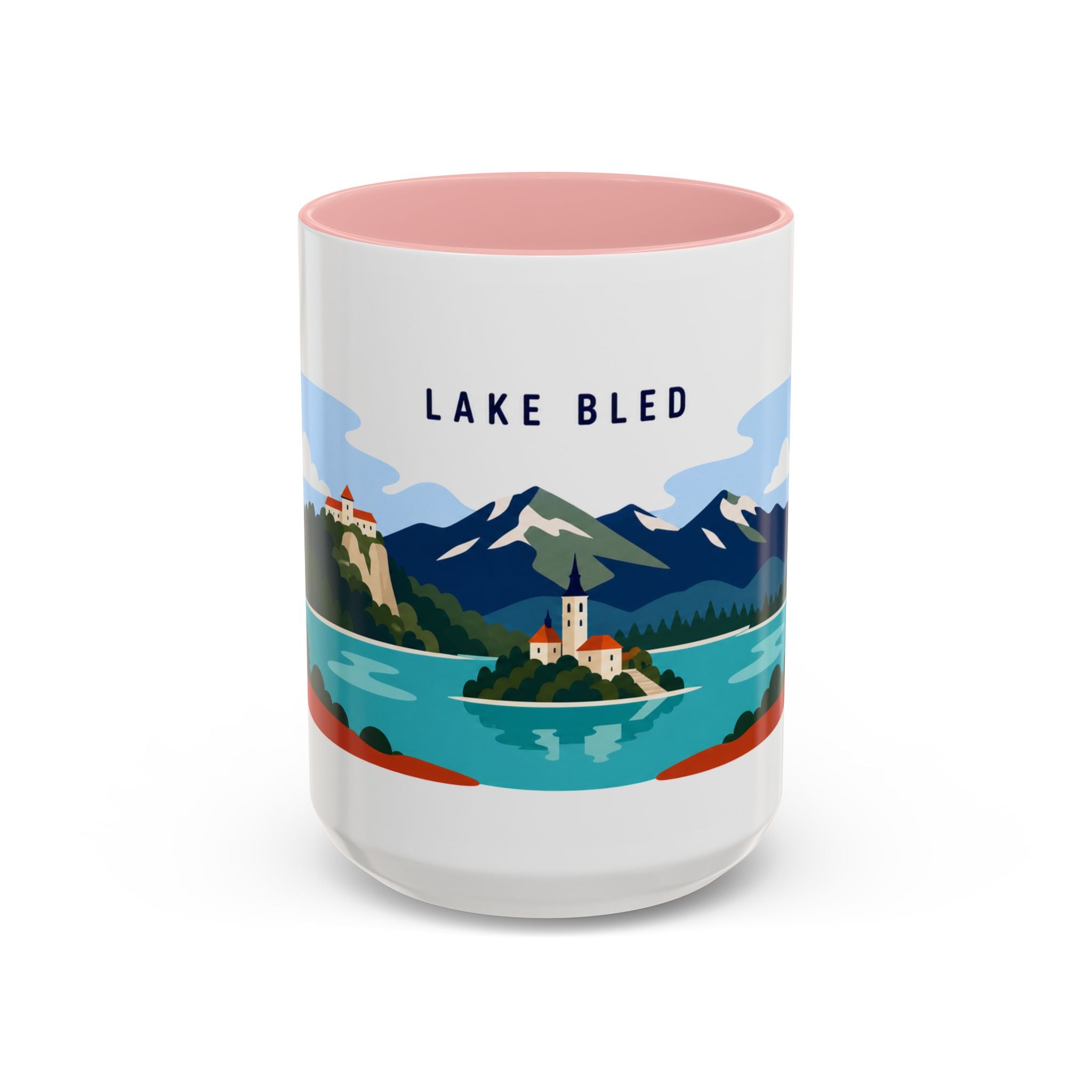 Lake Bled Coffee Mug | Travel Destination Souvenir Gift | Accent Color Ceramic 11oz 15oz