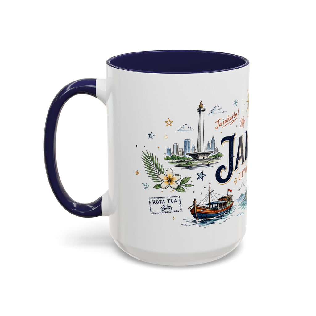 Jakarta Coffee Mug | Indonesia Souvenir Travel Gift | Accent Color Ceramic 11oz 15oz