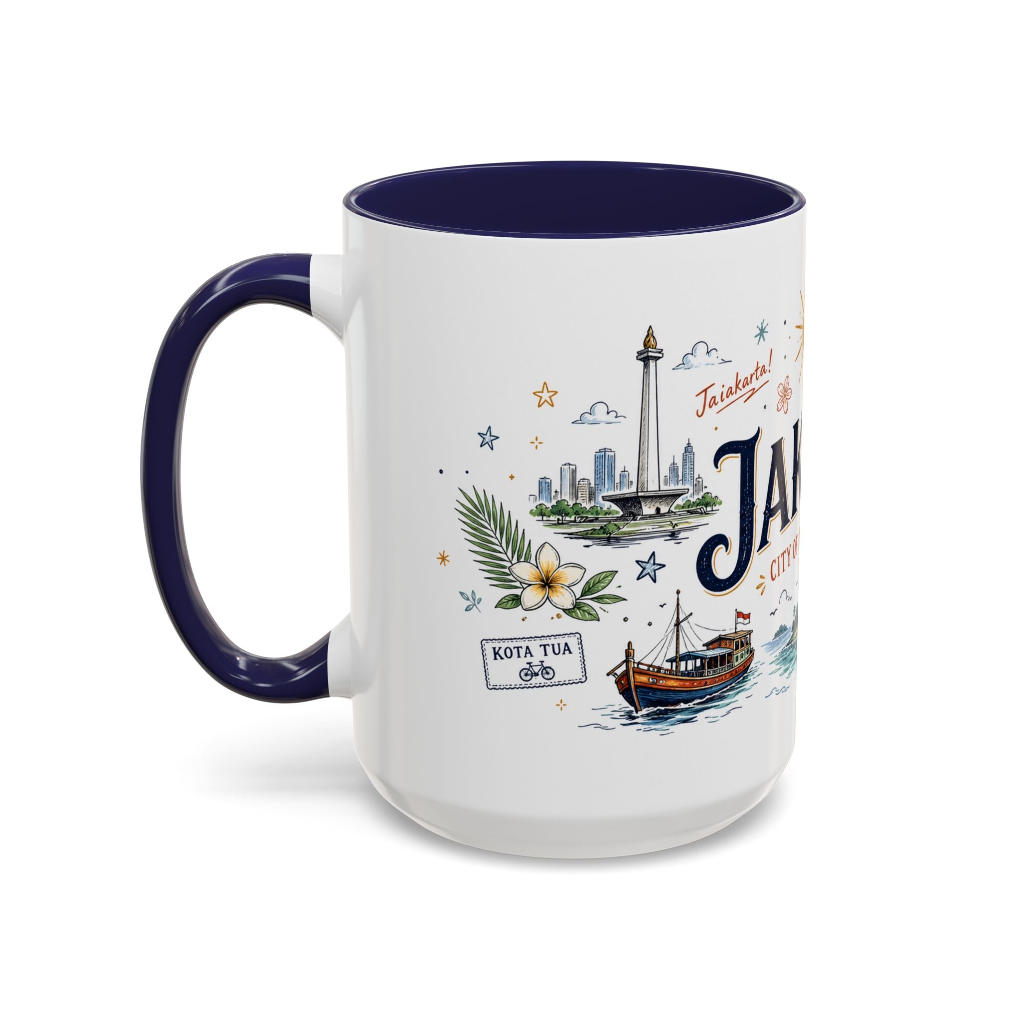Jakarta Coffee Mug | Indonesia Souvenir Travel Gift | Accent Color Ceramic 11oz 15oz