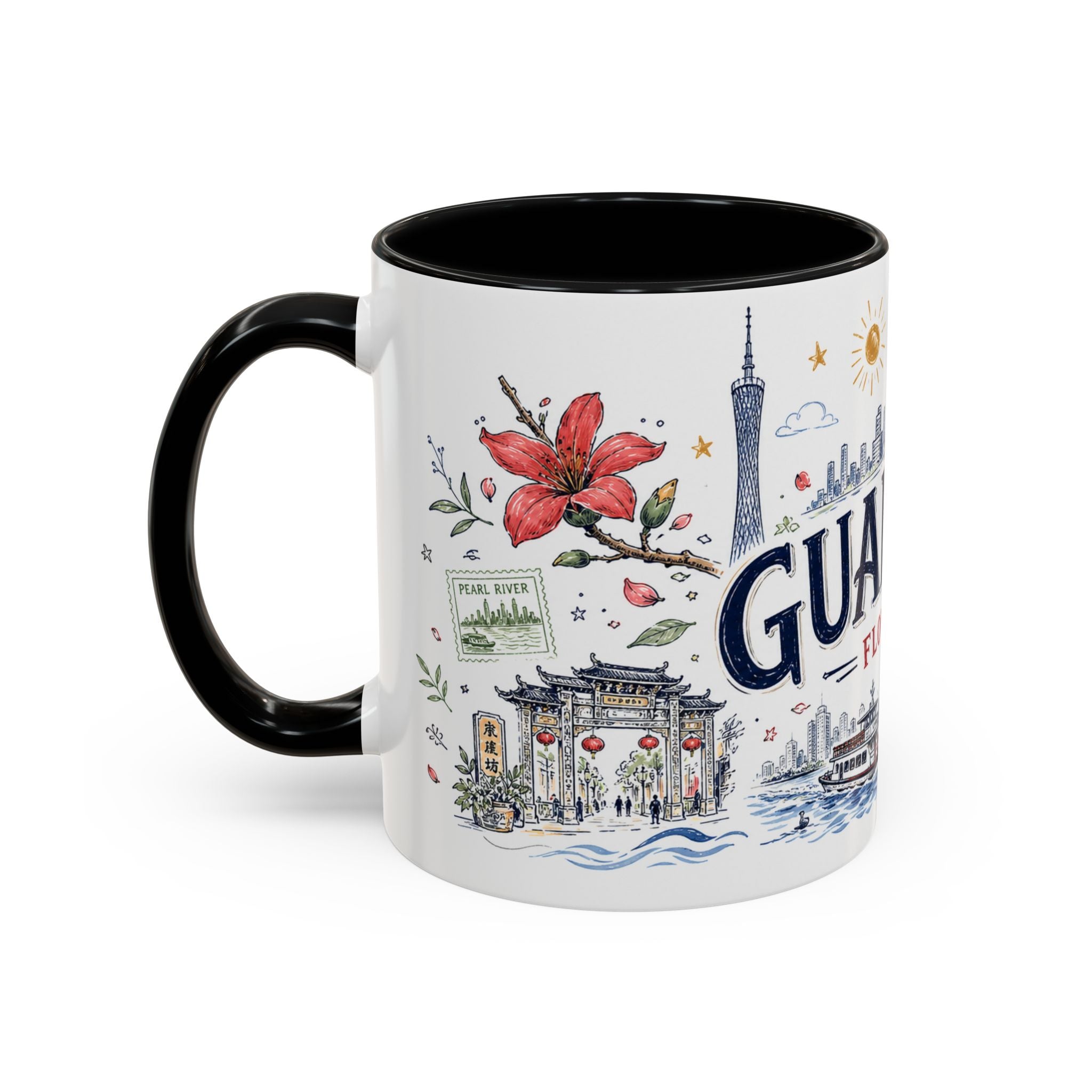 Guangzhou Coffee Mug | China Souvenir Travel Gift | Accent Color Ceramic 11oz 15oz