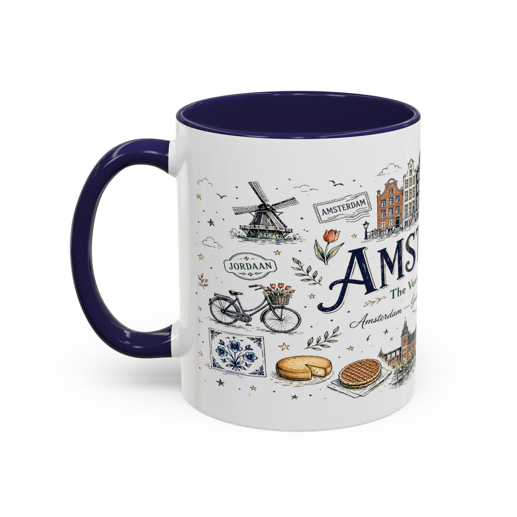 Amsterdam Coffee Mug | Netherlands Souvenir Travel Gift | Accent Color Ceramic 11oz 15oz