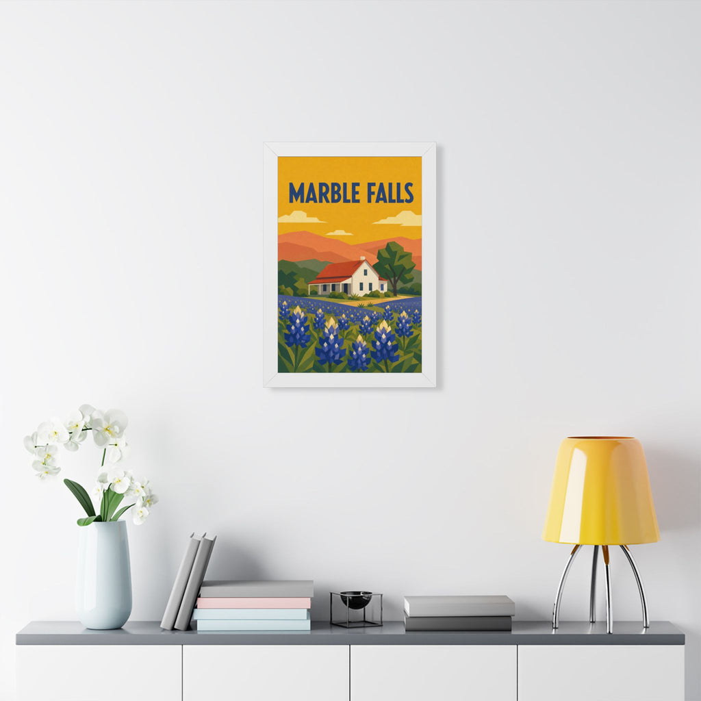 Marble Falls United States Framed Poster | Vintage Travel Wall Art | Black Walnut White Frame | 16x24 20x30