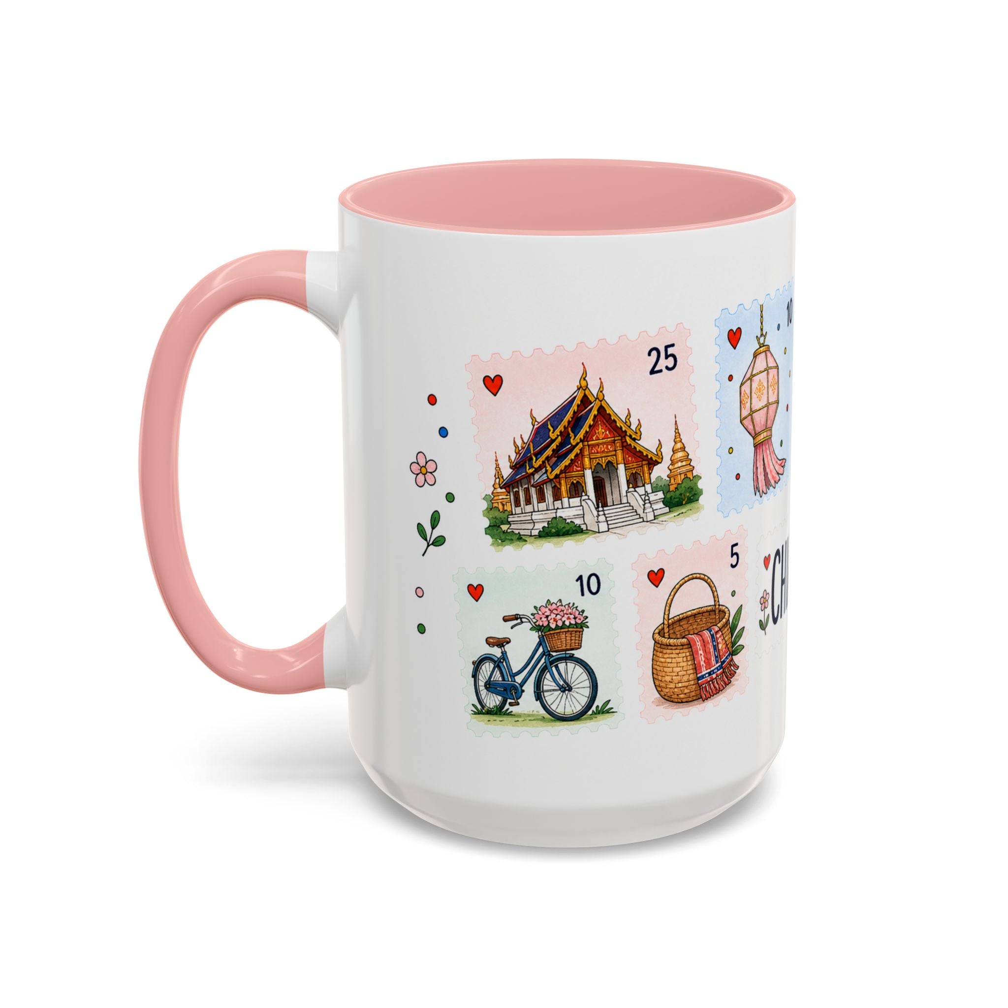 Chiang Mai Coffee Mug | Postage Stamp Collage Mug | Travel Souvenir Accent Cup 11oz 15oz