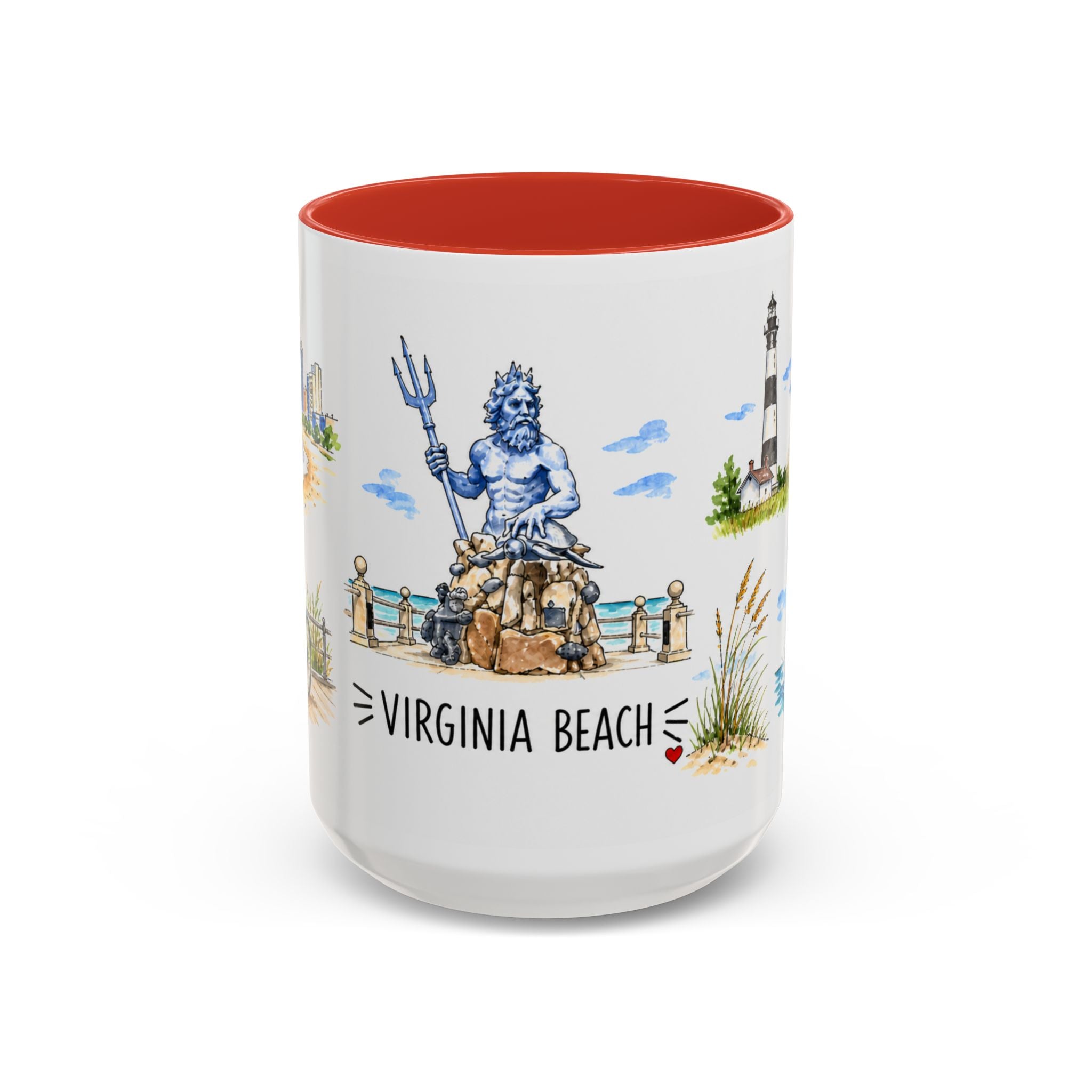 Virginia Beach Illustrated Travel Mug | City Souvenir Accent Coffee Mug | 11oz 15oz Ceramic Cup