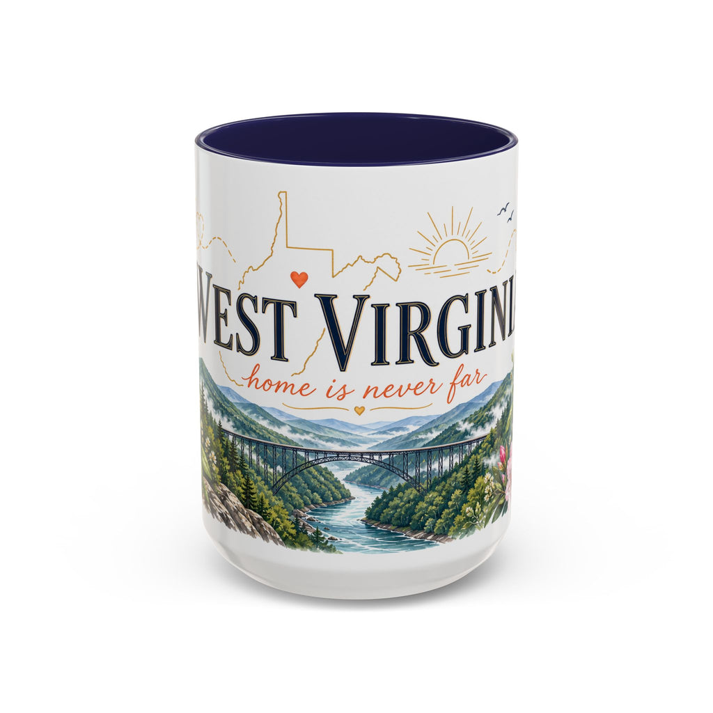 West Virginia State Map Mug | Appalachian Bridge, Rhododendron Accent Coffee Cup