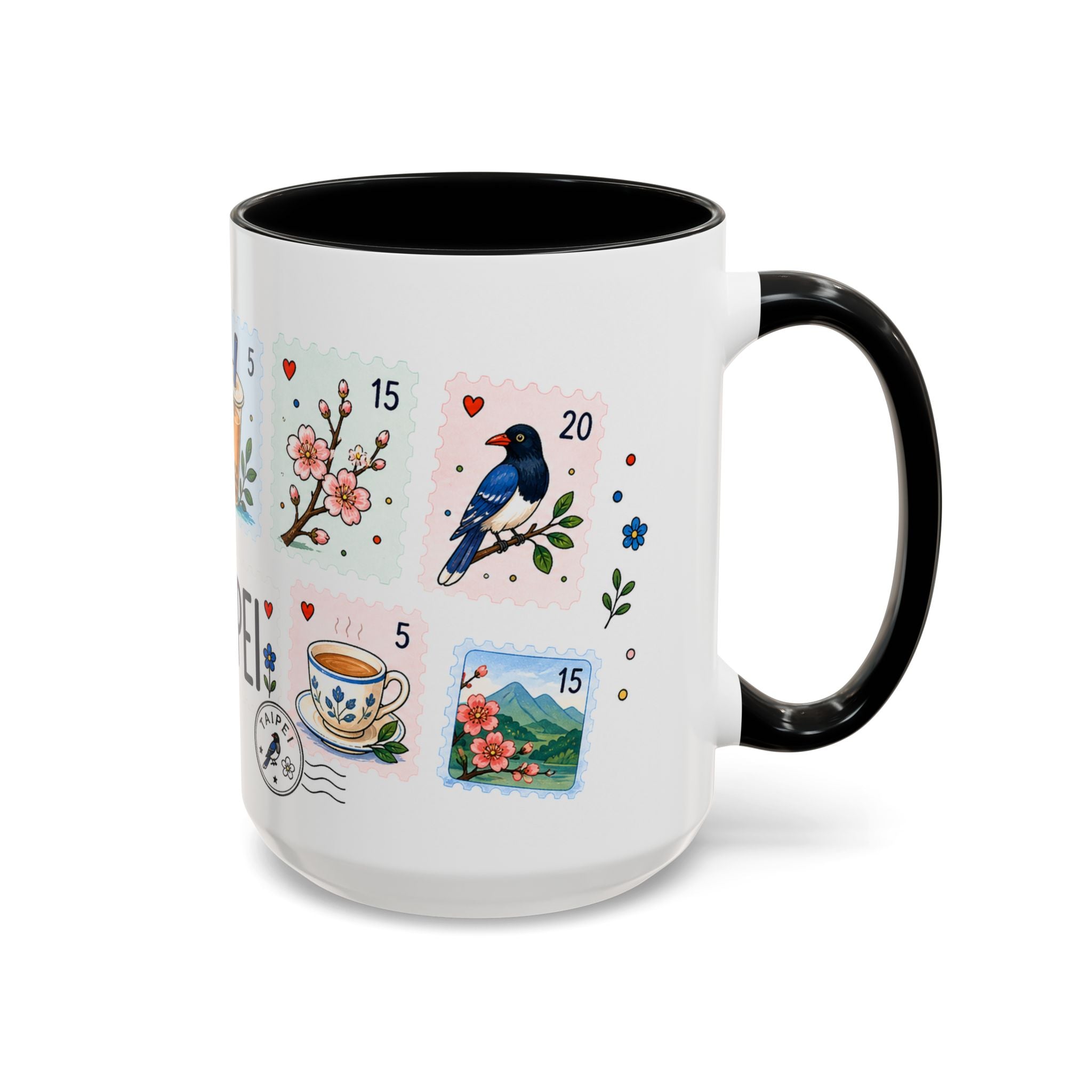Taipei Coffee Mug | Postage Stamp Collage Mug | Travel Souvenir Accent Cup 11oz 15oz