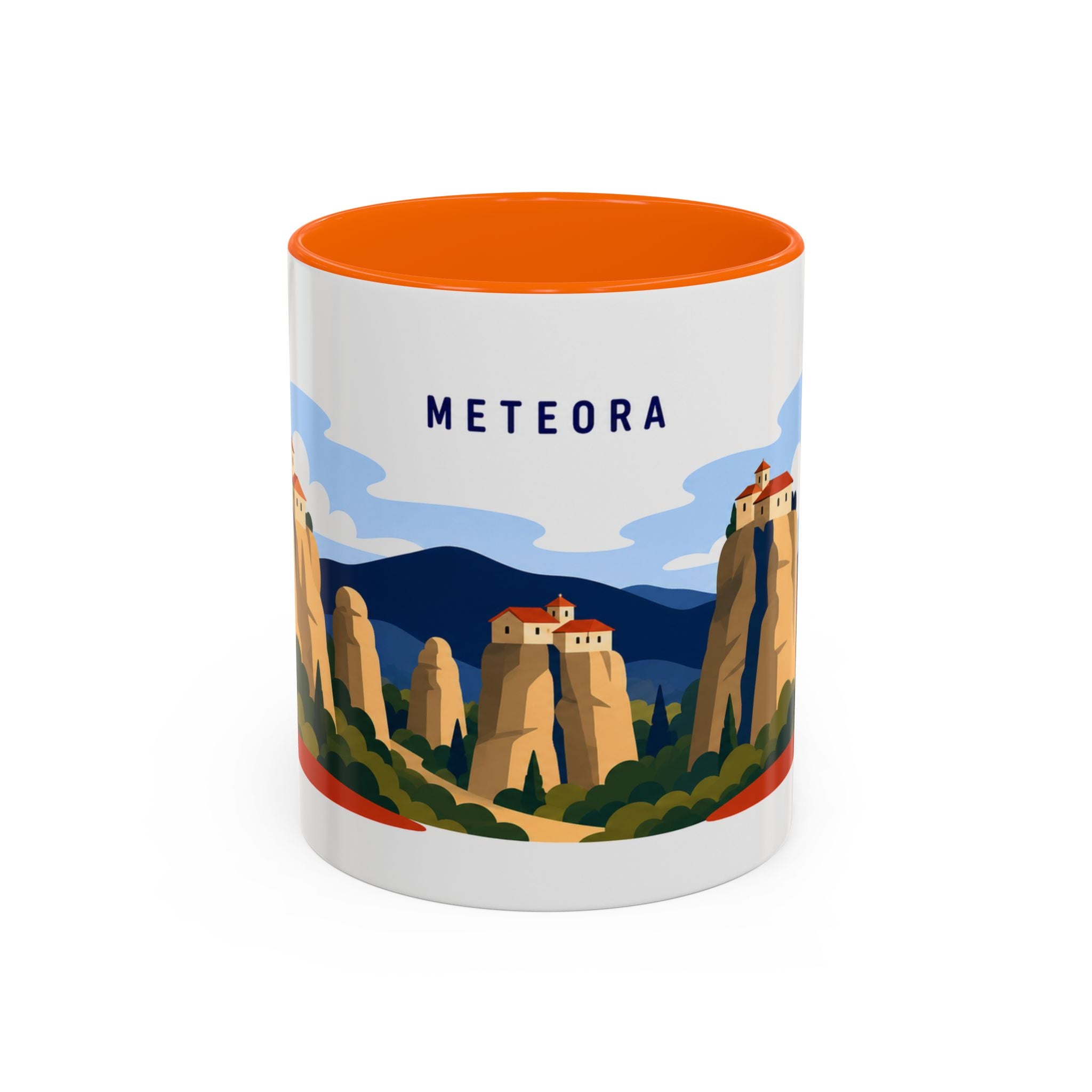 Meteora Coffee Mug | Travel Destination Souvenir Gift | Accent Color Ceramic 11oz 15oz