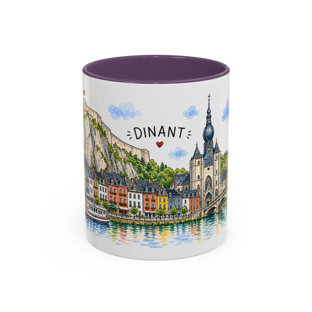 Dinant Illustrated Travel Mug | Belgium Souvenir Accent Coffee Mug | 11oz 15oz Ceramic Cup