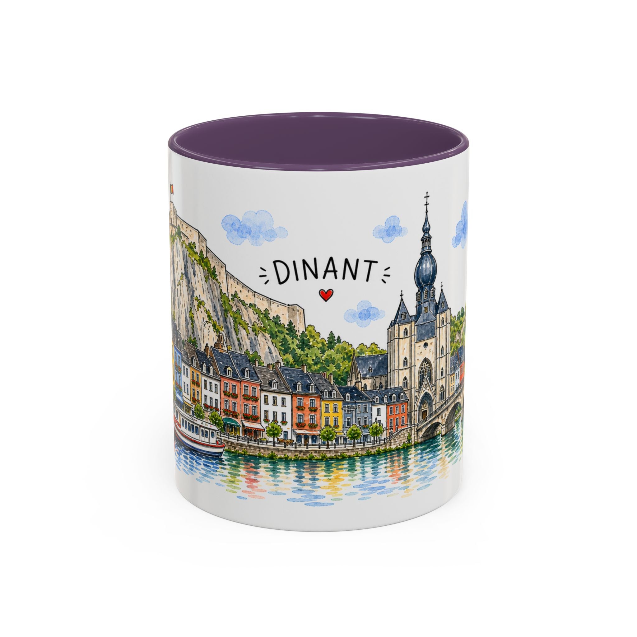 Dinant Illustrated Travel Mug | Belgium Souvenir Accent Coffee Mug | 11oz 15oz Ceramic Cup