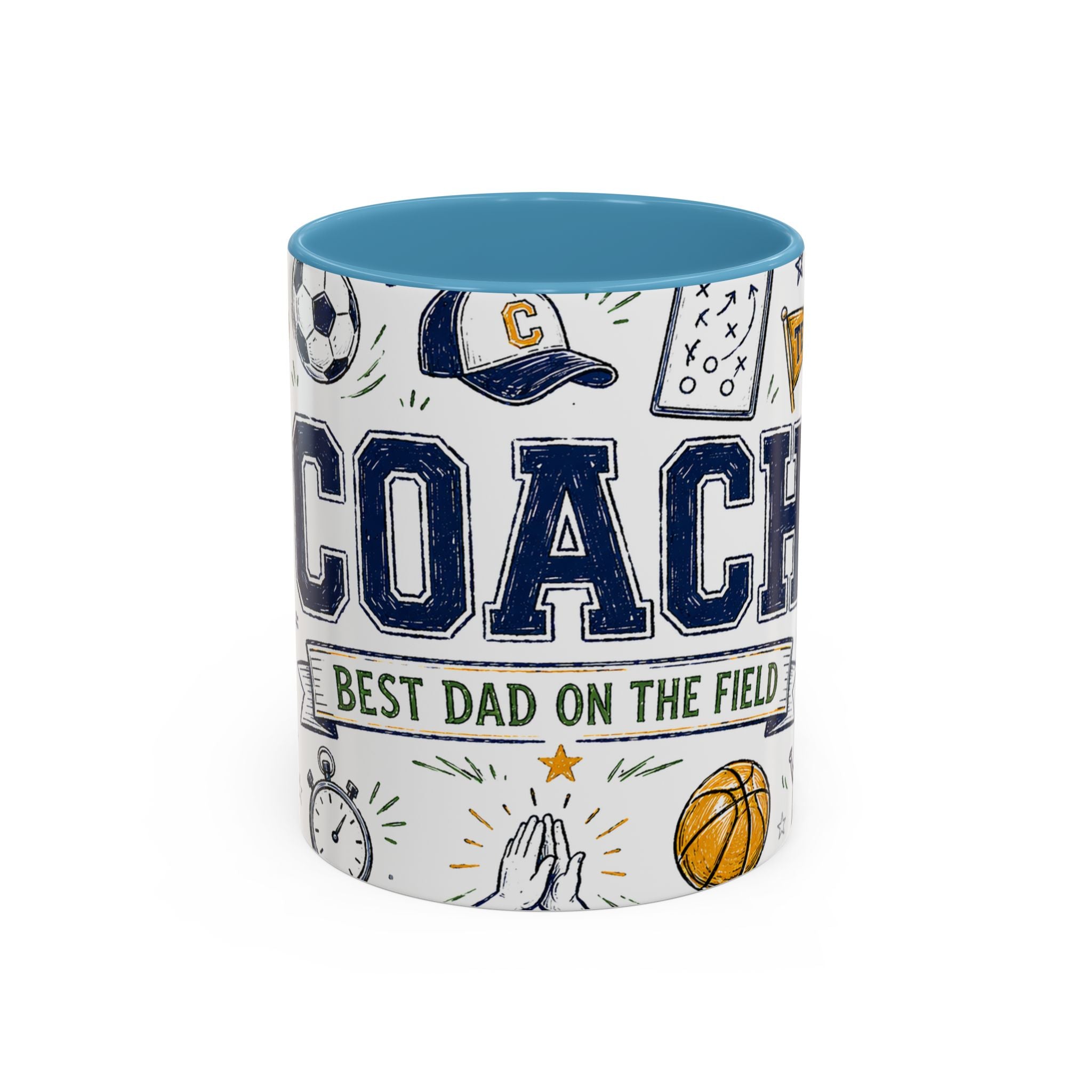 Coach Best Dad On The Field Coffee Mug | Father's Day Gift for Dad | Accent Color Ceramic 11oz 15oz