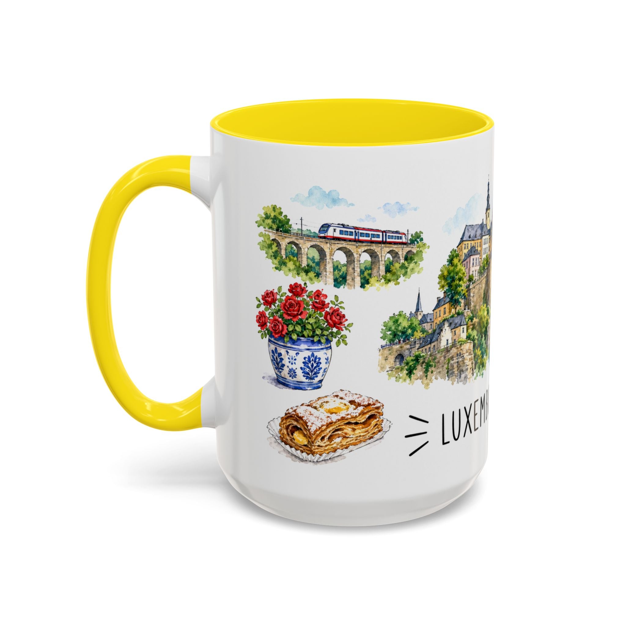 Luxembourg City Illustrated Travel Mug | City Souvenir Accent Coffee Mug | 11oz 15oz Ceramic Cup