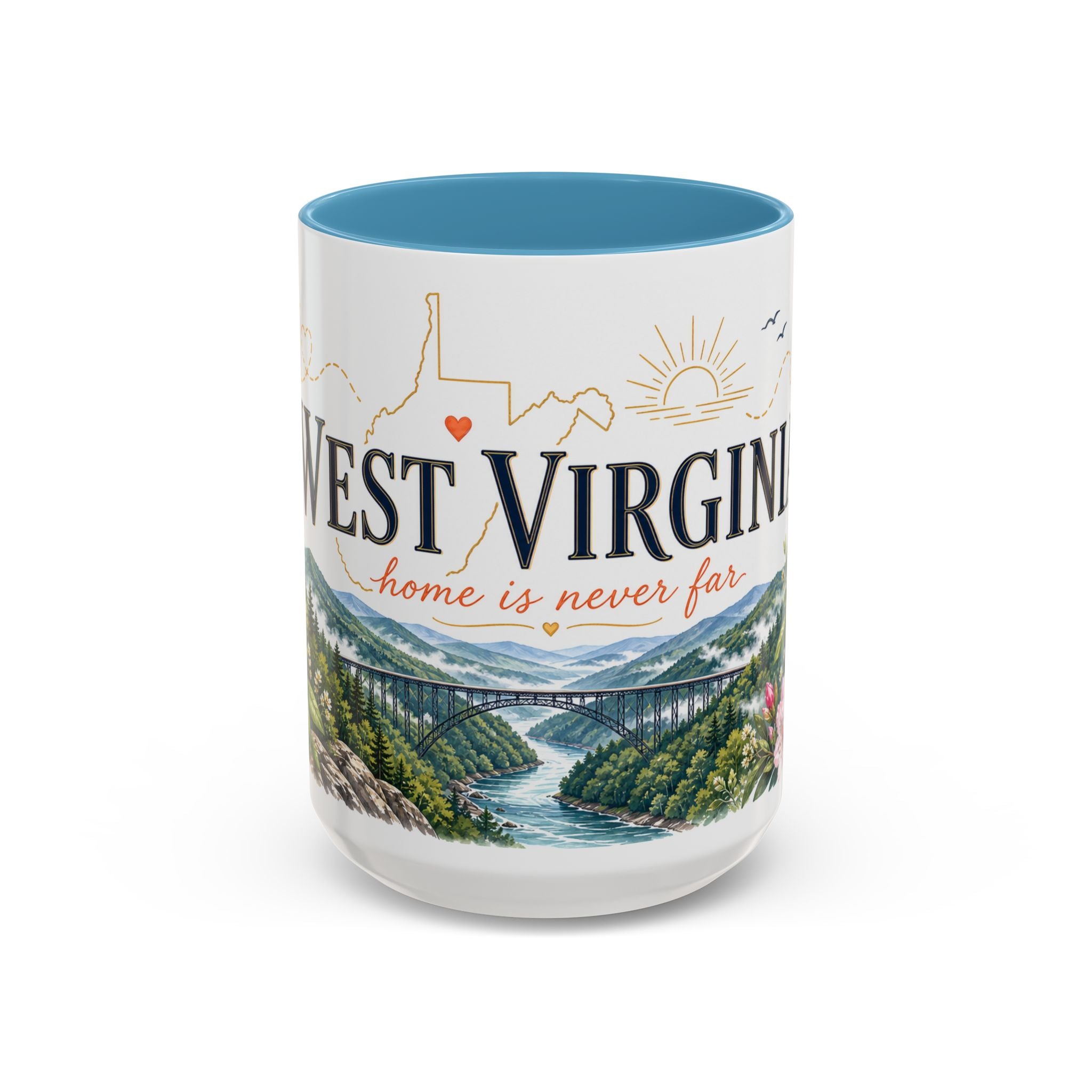West Virginia State Map Mug | Appalachian Bridge, Rhododendron Accent Coffee Cup