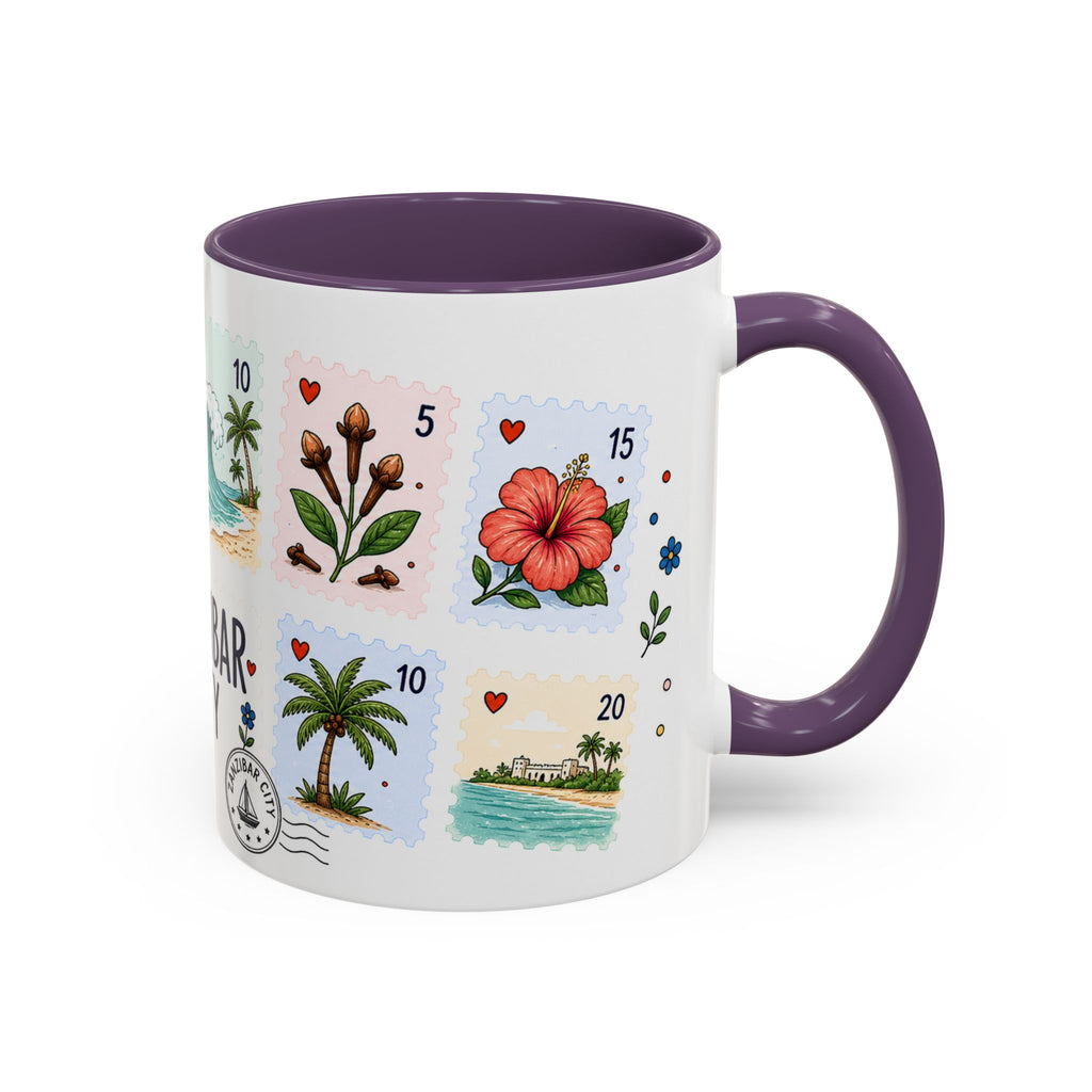 Zanzibar City Coffee Mug | Postage Stamp Collage Mug | Travel Souvenir Accent Cup 11oz 15oz