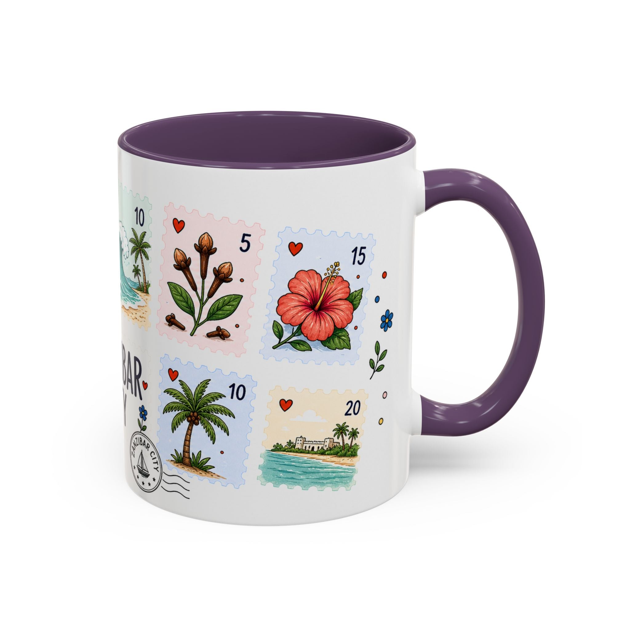Zanzibar City Coffee Mug | Postage Stamp Collage Mug | Travel Souvenir Accent Cup 11oz 15oz