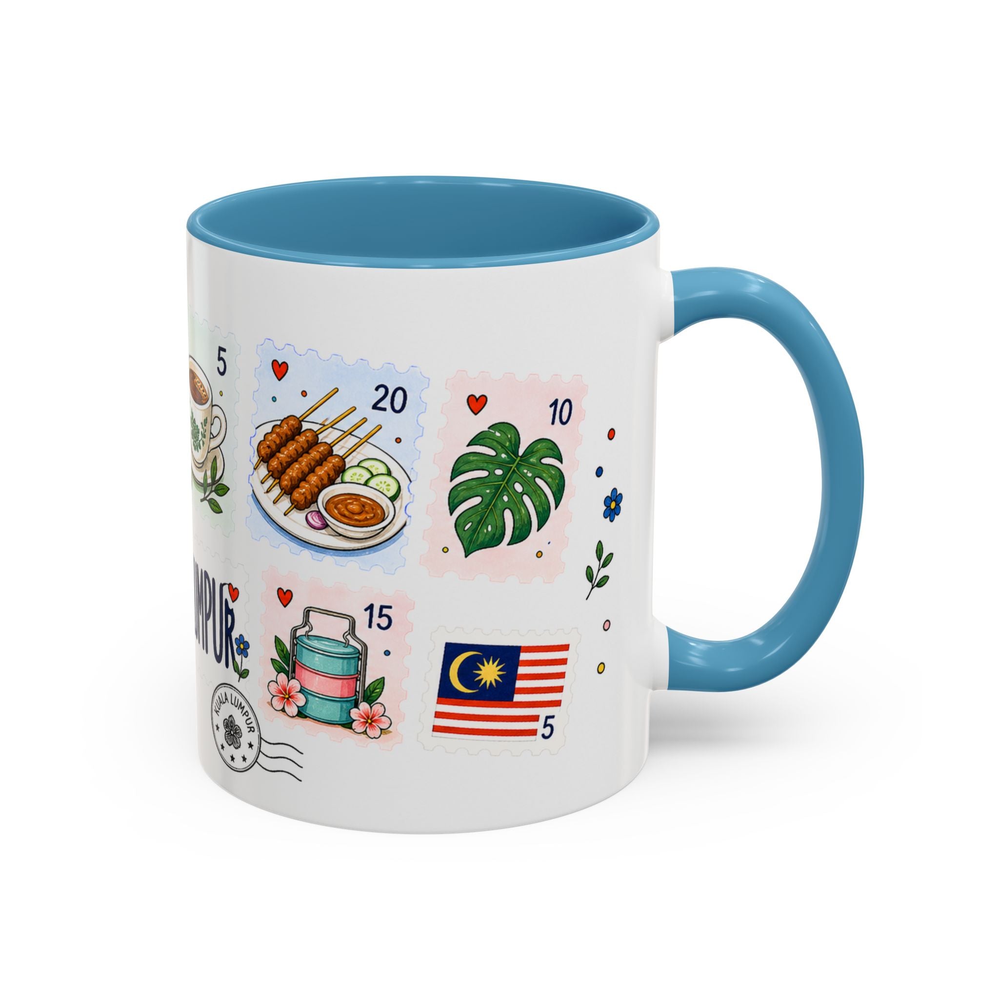 Kuala Lumpur Coffee Mug | Postage Stamp Collage Mug | Travel Souvenir Accent Cup 11oz 15oz