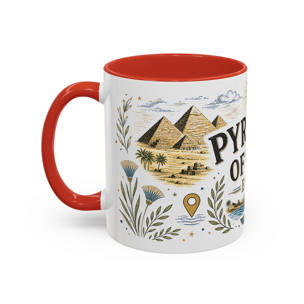 Pyramids of Giza Coffee Mug | Travel Destination Souvenir Gift | Accent Color Ceramic 11oz 15oz