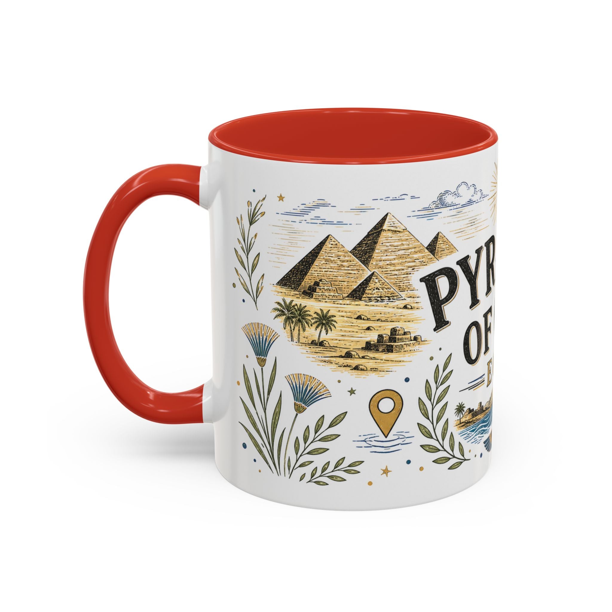 Pyramids of Giza Coffee Mug | Travel Destination Souvenir Gift | Accent Color Ceramic 11oz 15oz